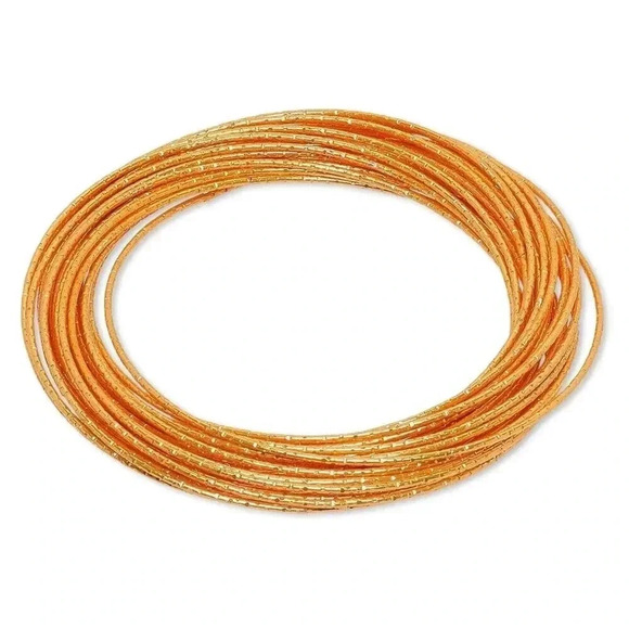 Multi Strand Orange Textured Enameled Steel Interlocking Bangle Bracelet - Picture 1 of 1